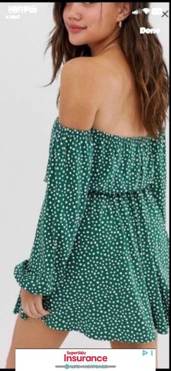 dress asos off shoulder dress size 12 green polka dot