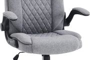 Ergonomic Office Chair Computer Chair Executive Office Chair with Flip Up Armrest High Back Rocking Function Height Adjustable Comfortable Desk Chair for Home Office Fabric Grey