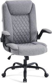 Ergonomic Office Chair Computer Chair Executive Office Chair with Flip Up Armrest High Back Rocking Function Height Adjustable Comfortable Desk Chair for Home Office Fabric Grey