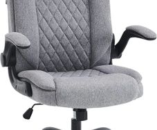 Ergonomic Office Chair Computer Chair Executive Office Chair with Flip Up Armrest High Back Rocking Function Height Adjustable Comfortable Desk Chair for Home Office Fabric Grey