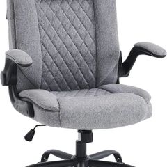 Ergonomic Office Chair Computer Chair Executive Office Chair with Flip Up Armrest High Back Rocking Function Height Adjustable Comfortable Desk Chair for Home Office Fabric Grey