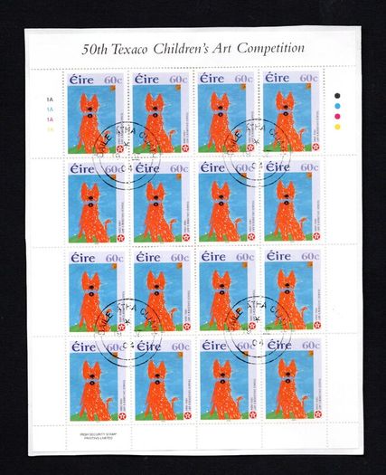 2004 Ireland Celebrating 50 Years of Children's Art (1955-2004) Commemorative Stamps Sheetlet Plate 1A1A1A1A Fine CDS Used with Dublin cancel of 30th June 2004 (First day of issued) on envelope extract