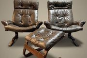 1970s Norwegian Rykken &amp; Co Attributed Leather Lounge Chair Set