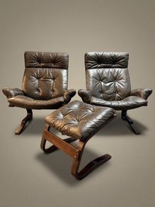 1970s Norwegian Rykken & Co Attributed Leather Lounge Chair Set
