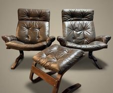 1970s Norwegian Rykken & Co Attributed Leather Lounge Chair Set