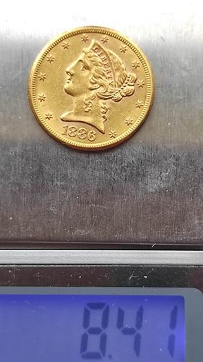 Gold coin 5 dollars 1886