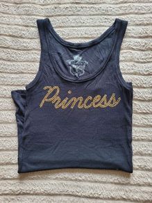 Princess Gold Rhinestone Ribbed Tank Top