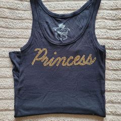 Princess Gold Rhinestone Ribbed Tank Top