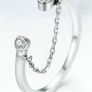 925 Sterling Silver Tassel Adjustable Clear CZ Ring Image 2