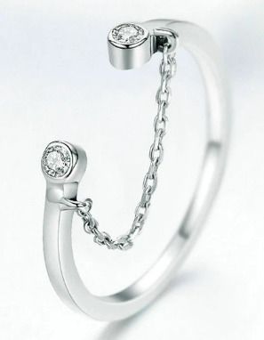 925 Sterling Silver Tassel Adjustable Clear CZ Ring