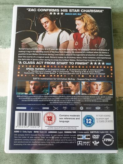 Me and Orson Welles Richard Linklater DVD 2008 Zac Efron