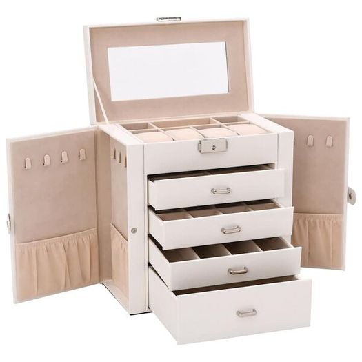 Jewellery Box 5-Layer with Mirror Lockable White