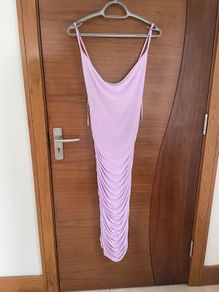 Purple ruffle bodycon midi dress