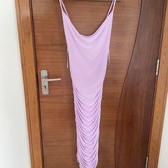 Purple ruffle bodycon midi dress