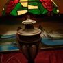 Vintage 34 Inches Tall Large Art Deco Bronze / Copper And Caged Glass Tiffany Lamp With 18.75 Inch Diameter Stained Glass Shade Image 4