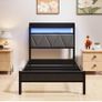 Single Bed Frames with 3ft Upholstered Wooden Two shelf Storage Headboard, Charging Station,LED Lights Image 3