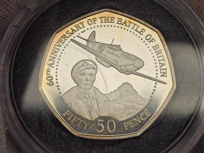 Bailiwick of Guernsey Silver Proof Piedfort 2000 50p 60th Anniversary of Battle of Britain