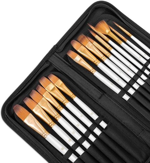 Artist Paintbrush Set of 18 Different Shapes with Palette,1 Pallete Knife,1 Sponge,Painting Brushes Kit with Organizing Case for Acrylic Oil Watercolor Gouache for Beginners Professionals