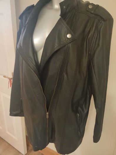 Janina black biker faux leather jacket size UK20 EU48 Postage included