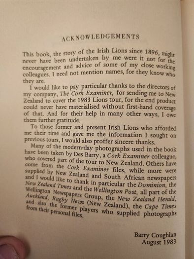 The Irish Lions 1896-1983. By Barry Coughlan. First Edition Paperback In Good Condition. 37.