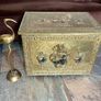 Ornate Brass Fireside Coal Box Embossed Three Ships at Sea Image 5