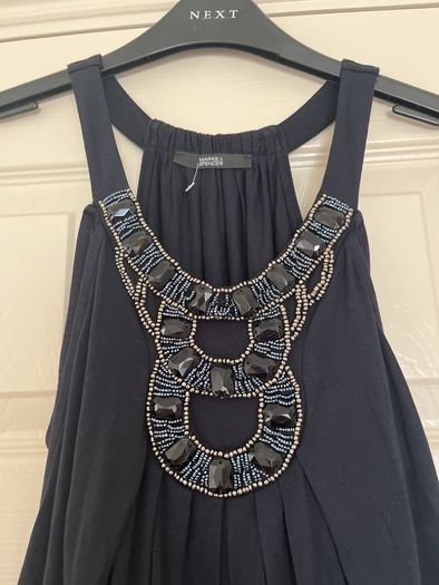 M&S draped navy top with beaded detail