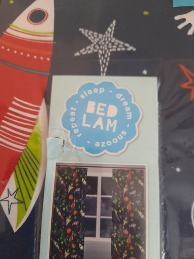 Bedlam Supersonic Rockets Blue Glow in the Dark Curtains 66" x 72" New