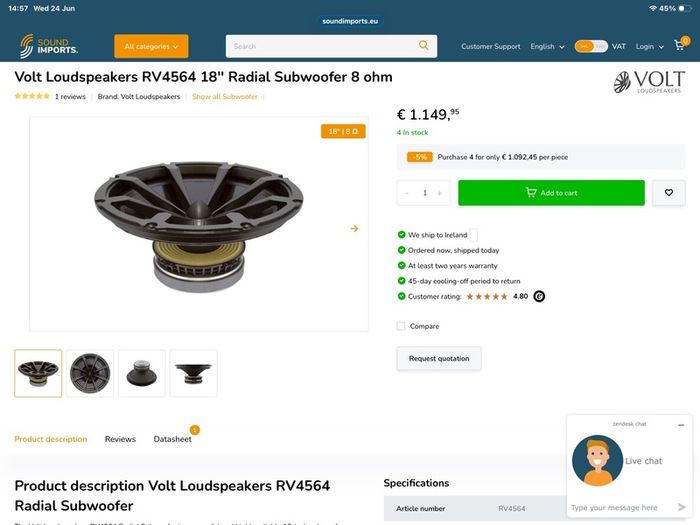 Volt 18" bass speakers  pair