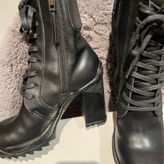 Karl Lagerfeld black leather lace up boots with side zip
