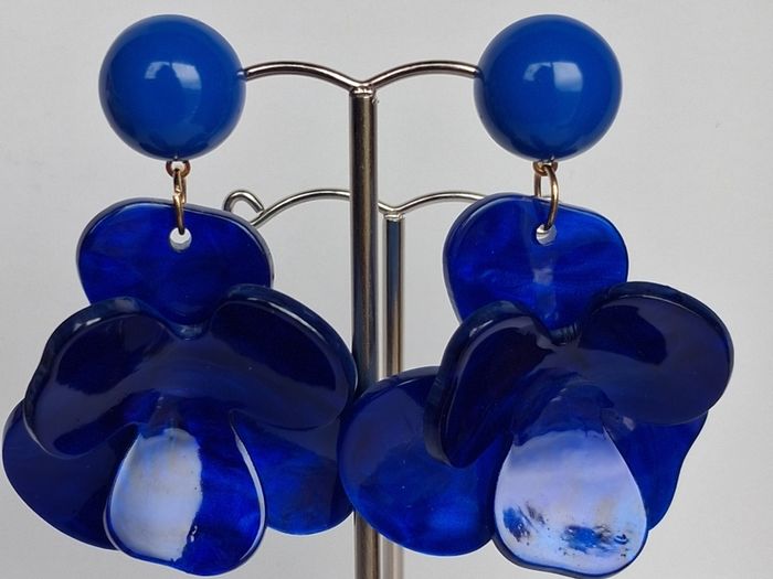 Cobalt Blue Lucite 3D Floral Earrings