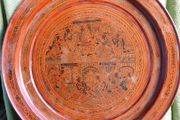 Vintage Wonderful  Hand Painted/Etched Lacquered  Wooden Large Tray - Asian Hand Made L 19"