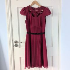 Karen Millen Midi Dress Deep Berry/Purple Shade Size UK 8