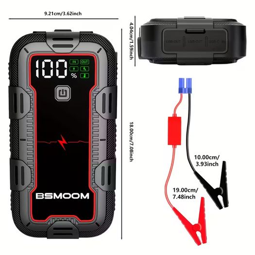 12V Car Jump Starter 8000A Peak Auto Battery Booster Pack Power Bank, Jump Box With LED Light LCD Screen (Up To All Gas Or 10.0L Diesel Engine)