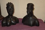Vintage hand carved African Ebony wood bust of Man and Woman
