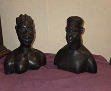 Vintage hand carved African Ebony wood bust of Man and Woman