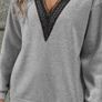 Grey Sweatshirt with Lace V-neck Image 2