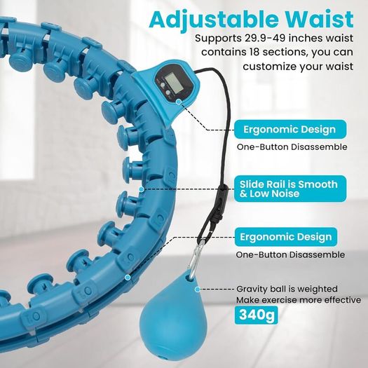 Weighted Hula Hoop, 24 Detachable Knots,Lightweight Adjustable Hula Ring Hoops for Adults and Children Fitness Exercise and Fun.