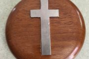 Vintage Round Wooden Cross Plaque .