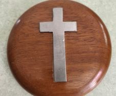 Vintage Round Wooden Cross Plaque .