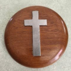 Vintage Round Wooden Cross Plaque .