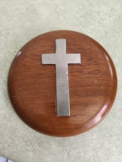 Vintage Round Wooden Cross Plaque .