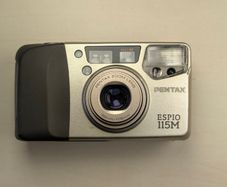 Pentax Espio 115M 35mm Film Point and Shoot Camera Silver Tested with film.