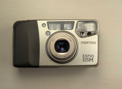Pentax Espio 115M 35mm Film Point and Shoot Camera Silver Tested with film.