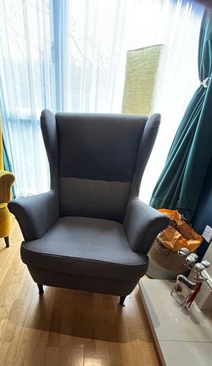 IKEA STRANDMON Wing Chair and footstool - Nordvalla dark grey
