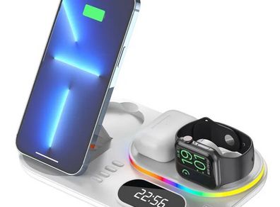 Wireless Charging Station with RGB Light and Digital Clock