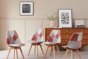 Set of 4 PATCHWORK Upholstered Dining Chairs Morandi Pink  with Patchwork Fabric and Metal Beech Wood Legs for Bedroom Living Room Kitchen