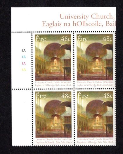 2006 Ireland 150th Anniversary of Dublin's University Church Commemorative Stamp Plate Block 1A1A1A1A & 1B1B1B1B Mint Never Hinged (MNH)