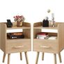 Bedside Table Set of 2, Nightstand, Side Table, Wooden Sofa End Table with Fabric Drawer, Open Shelf, Solid Wood Legs, 39x29x63 cm, for Bedroom, Living Room, Natural Image 9