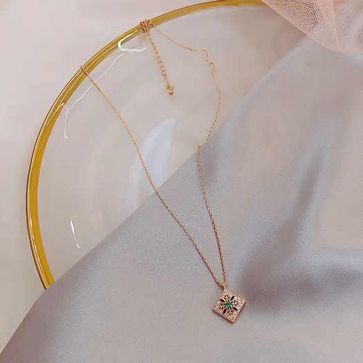 Emerald Stone Delicate Crystal Gold Tone Necklace