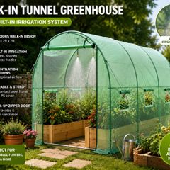 10ft x 7ft Walk In Heavy Duty Polytunnel Greenhouse with Built In Irrigation